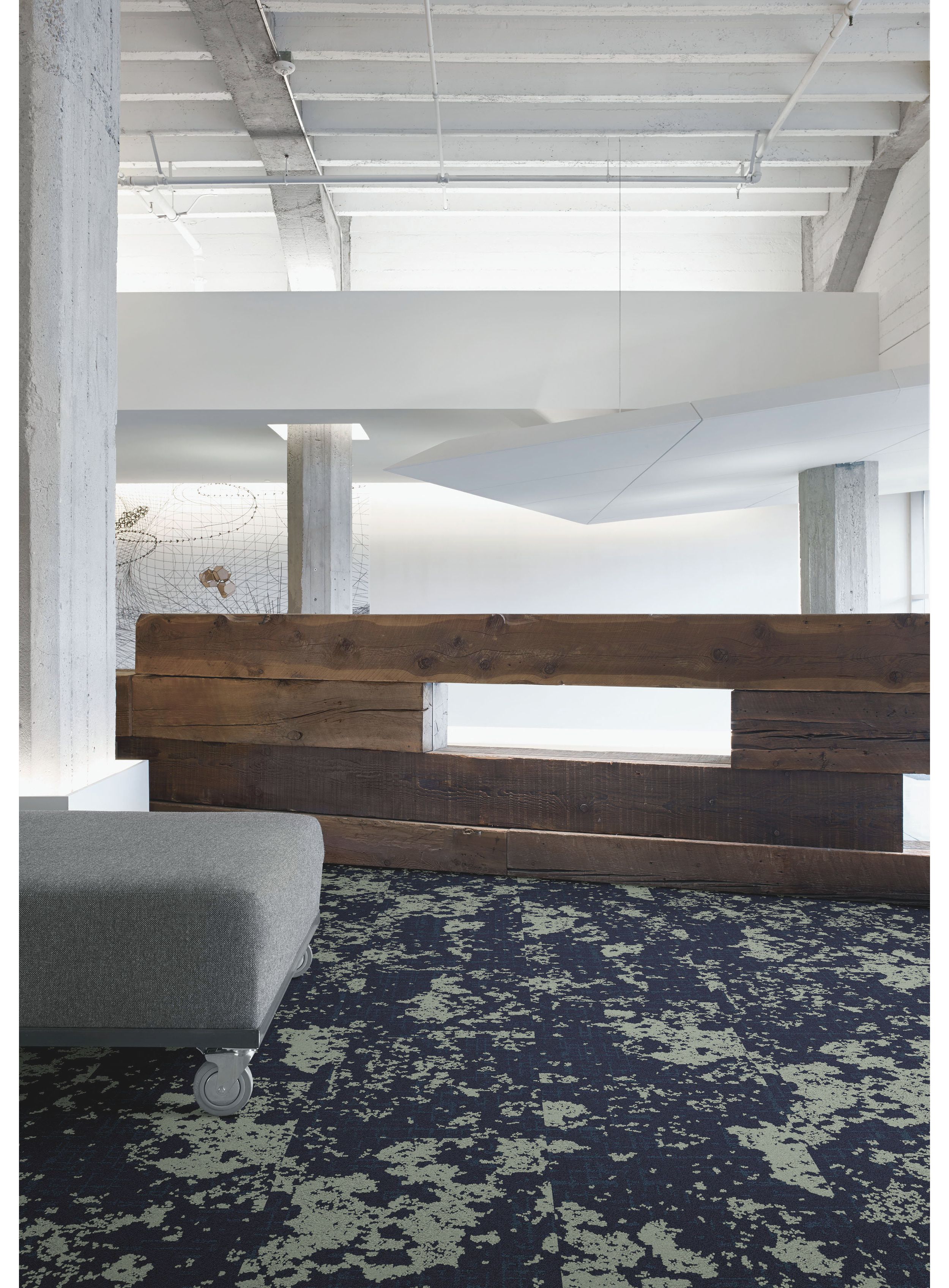 Interface Head in the Clouds carpet tile with marble column and quarter height wood beam wall numéro d’image 1